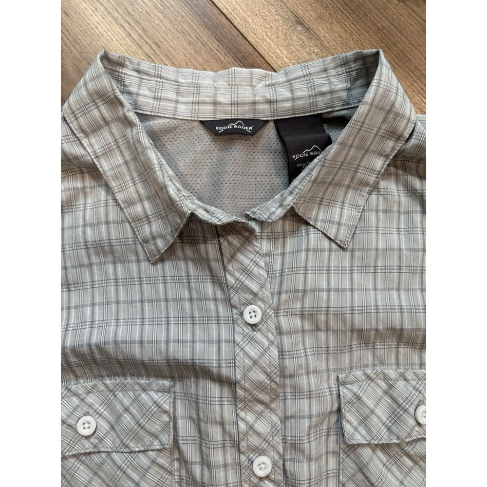 Eddie Bauer Sport Shirt Women's XL Gray Plaid Outdoor Hiking Fishing Performance - Picture 2 of 3